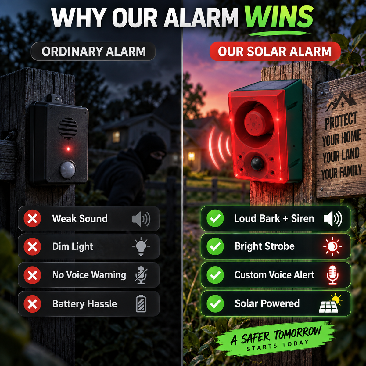 Smart Solar Strobe Alarm & Animal Deterrent System 🛡️