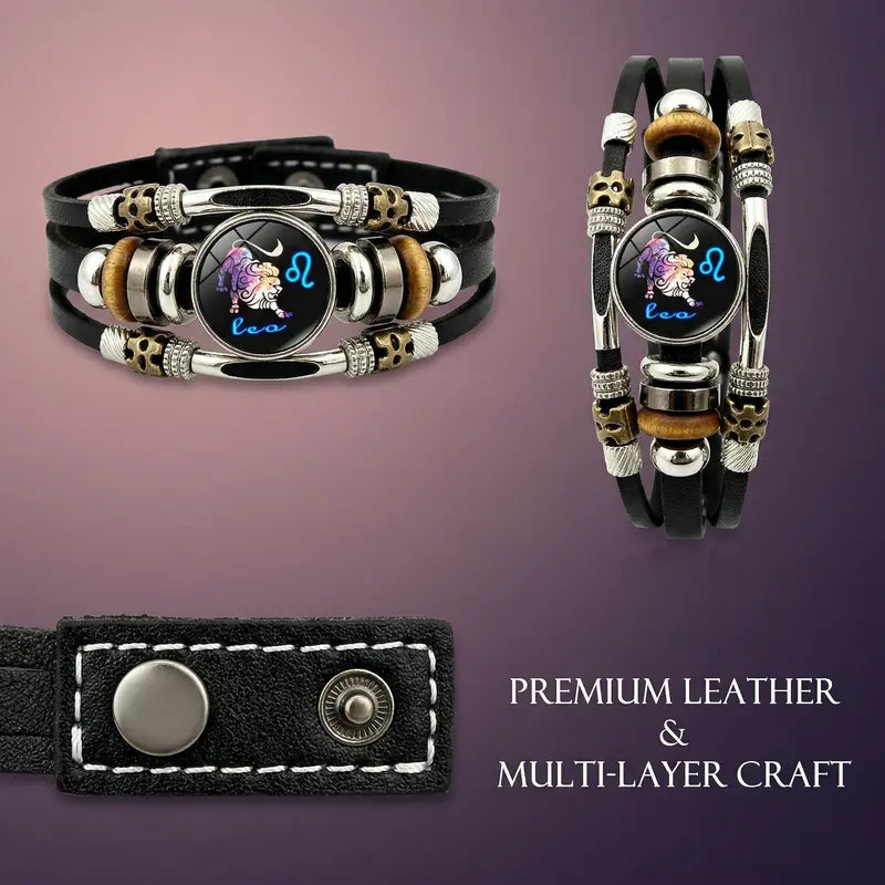 Glow‑in‑the‑dark Leather Zodiac Sign Bracelet: Unique Design & Personalized Style