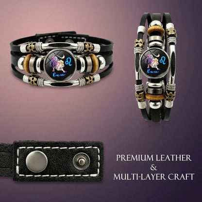 Glow‑in‑the‑dark Leather Zodiac Sign Bracelet: Unique Design & Personalized Style