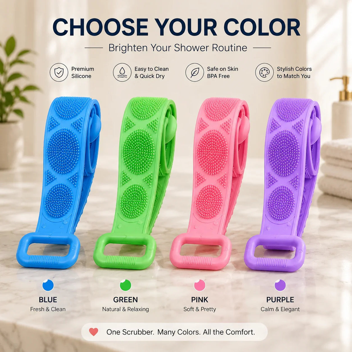 🛁 Limited-Time 50% OFF 💦 Silicone Bath Brush Double-Sided Exfoliating Back Scrubber