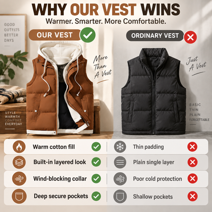 Unisex Layered Hooded Thermal Vest - Stylish, Warmth & Lightweight Comfort