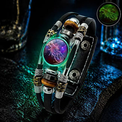 Glow‑in‑the‑dark Leather Zodiac Sign Bracelet: Unique Design & Personalized Style