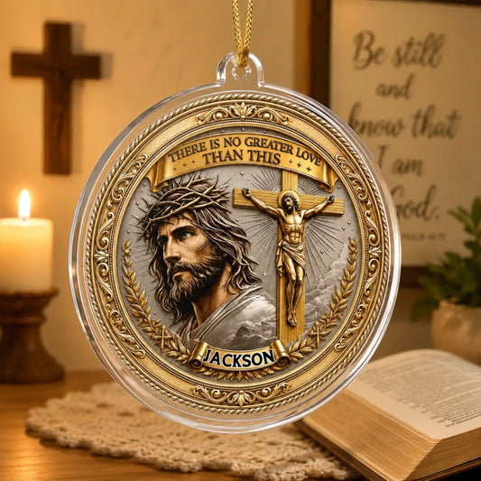 Personalized Jesus Crucifix Acrylic Ornament - Custom Name Christian Faith Hanging Decor - Gift For Christians