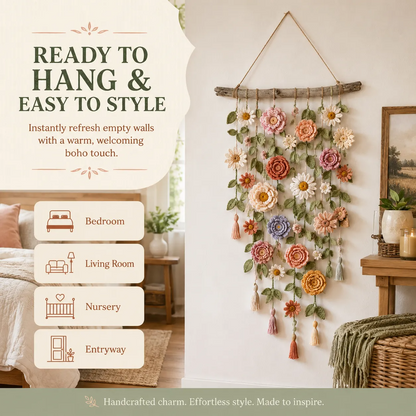 Boho Crochet Flower Wall Hanging Decor