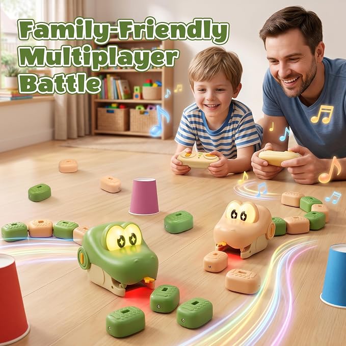 Parent and child playing the magnetic snake toy game together