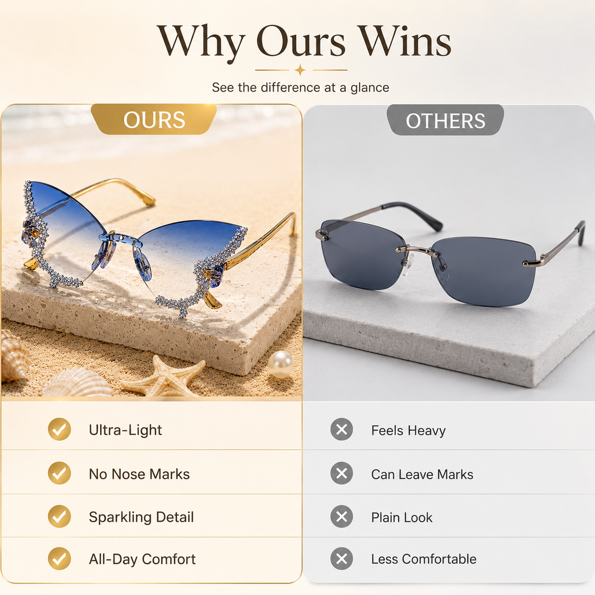 Butterfly Rimless Rhinestone Sunglasses - Sparkling Design & Elegant Style