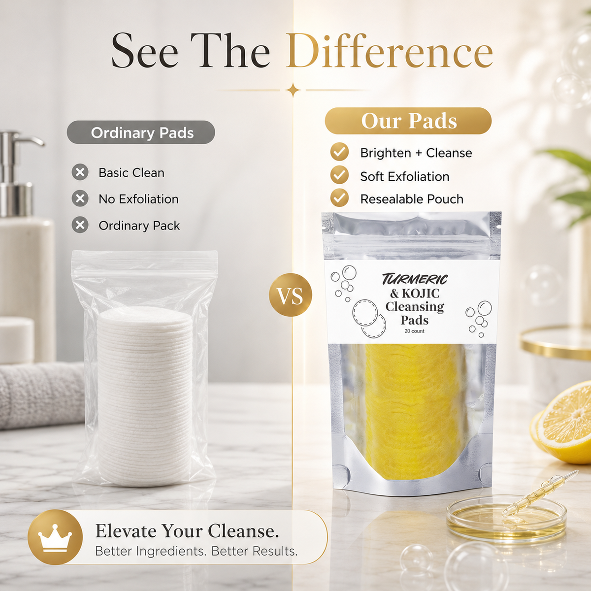 🌿 Natural Turmeric & Kojic Acid Facial Cleansing Pads - Gentle Cleansing & Daily Skin Care