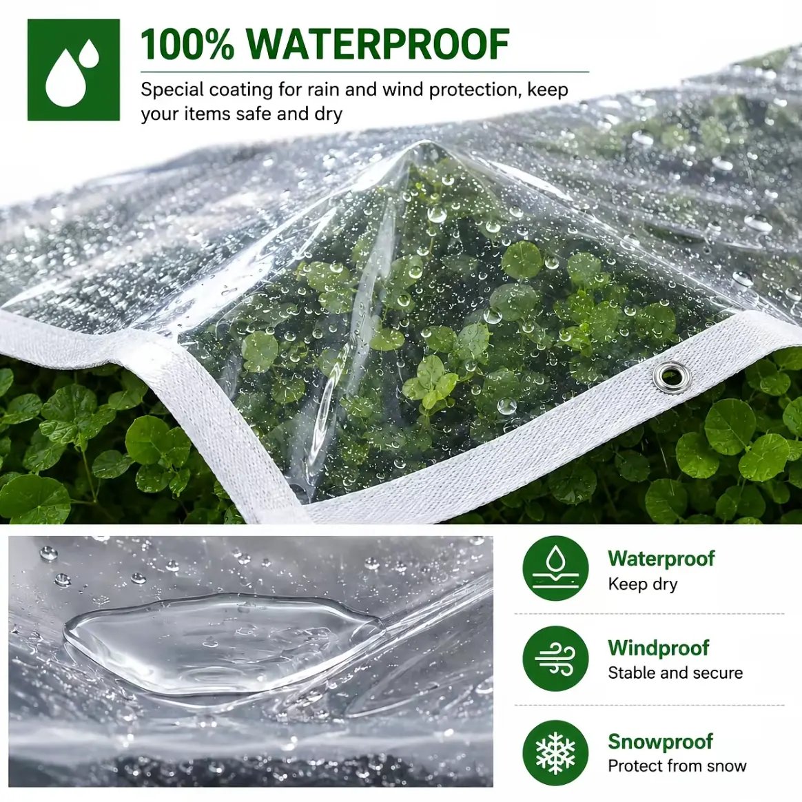 Heavy-Duty Transparent Waterproof Tarp: Outdoor Cover with Secure Rope & Reliable Protection