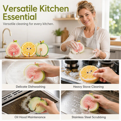 🧴🍲Cartoon Fruit Compressed Wood Pulp Dishwashing Sponge & Kitchen Scrubber🥗✨