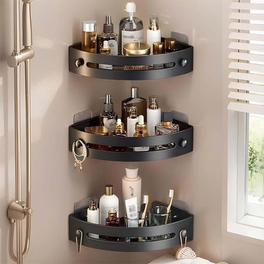 No-Drill Triangle Shower Caddy - Black 3-Tier