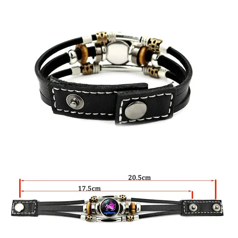 Glow‑in‑the‑dark Leather Zodiac Sign Bracelet: Unique Design & Personalized Style