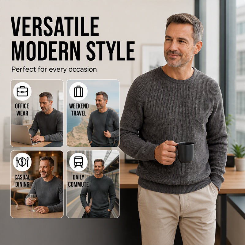 Men’s Casual Crew Neck Knit Sweater - Classic Style & Cozy Comfort