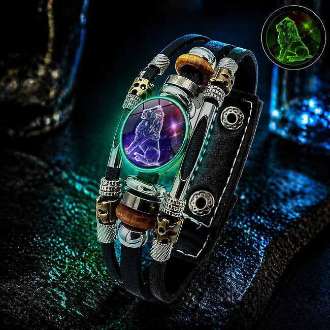 Glow‑in‑the‑dark Leather Zodiac Sign Bracelet: Unique Design & Personalized Style