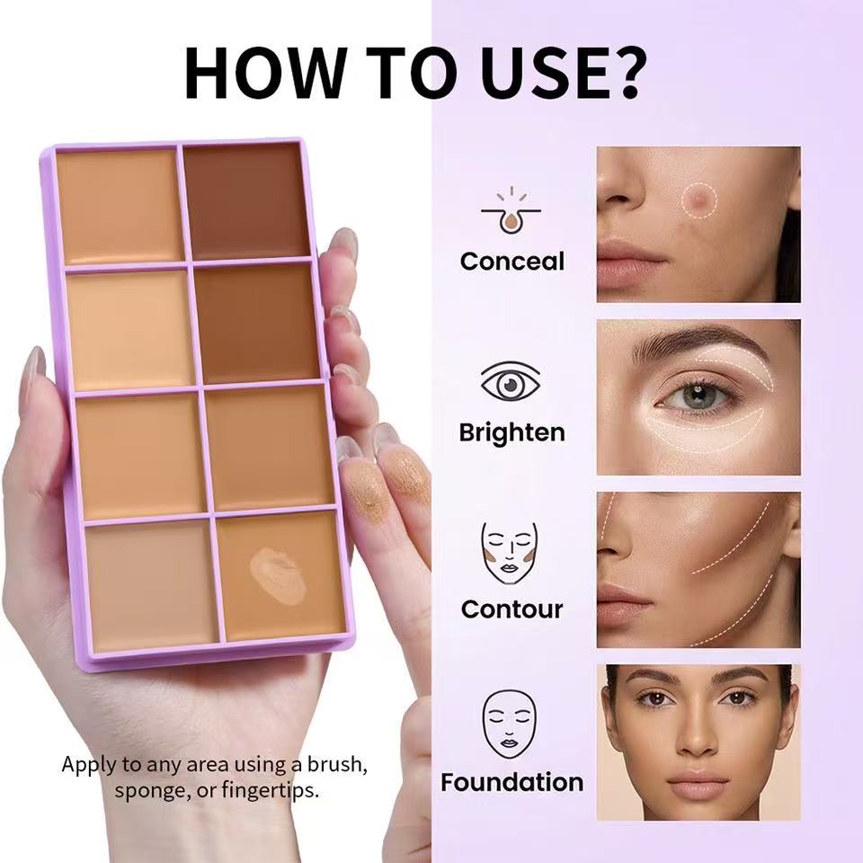 8-Color Cream Concealer & Contour Palette: Multi-Tone Coverage & Easy Blending