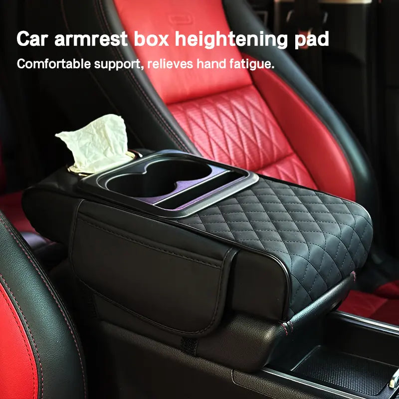 Car Armrest Cushion,5-in-1 Center Console Cover with 2 Storage Bags Cup Holder
