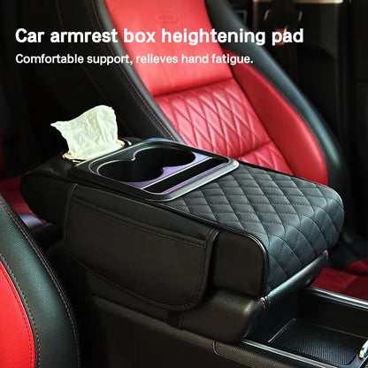 Car Armrest Cushion,5-in-1 Center Console Cover with 2 Storage Bags Cup Holder