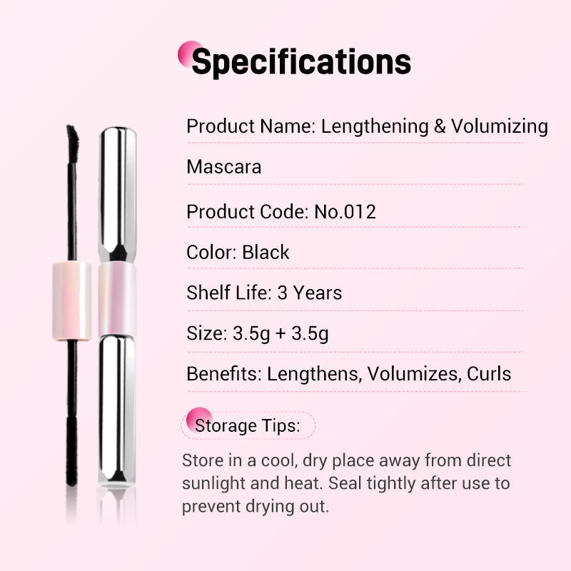 💕50% OFF NOW! Double-Ended Waterproof Lengthening & Curling Mascara, Cartoon-Like Voluminous Lashes, Smudge-Proof Long Lasting Eye Makeup, No Clumping Lash Mascara