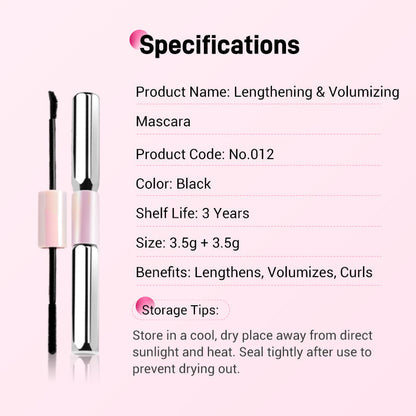 💕50% OFF NOW! Double-Ended Waterproof Lengthening & Curling Mascara, Cartoon-Like Voluminous Lashes, Smudge-Proof Long Lasting Eye Makeup, No Clumping Lash Mascara
