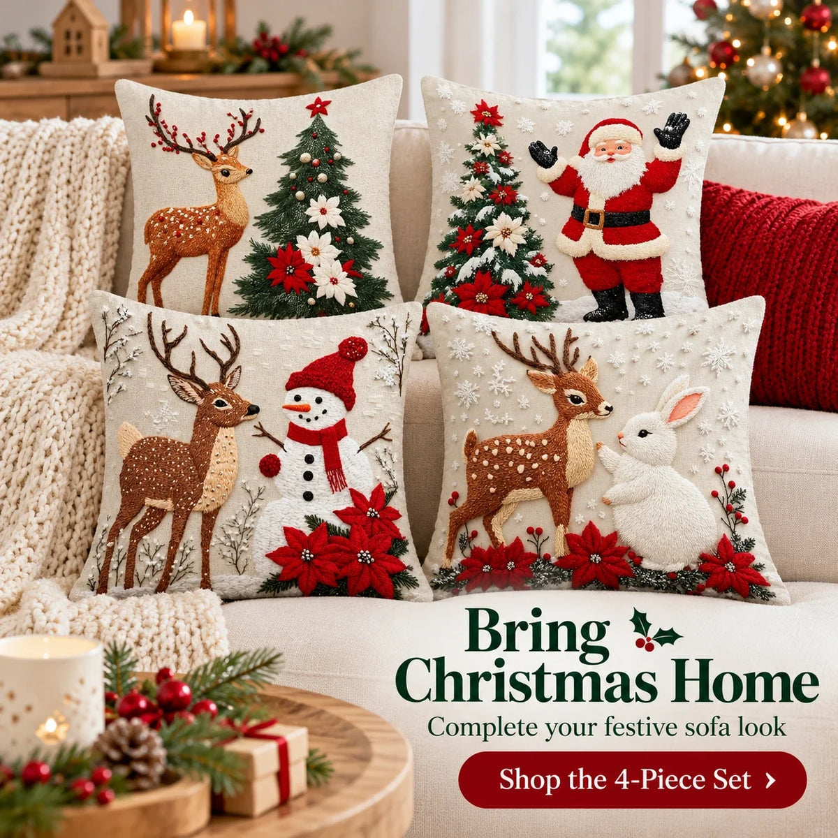 🎄 Christmas Decorative Pillow Covers Set — Festive Designs & Cozy Home Style