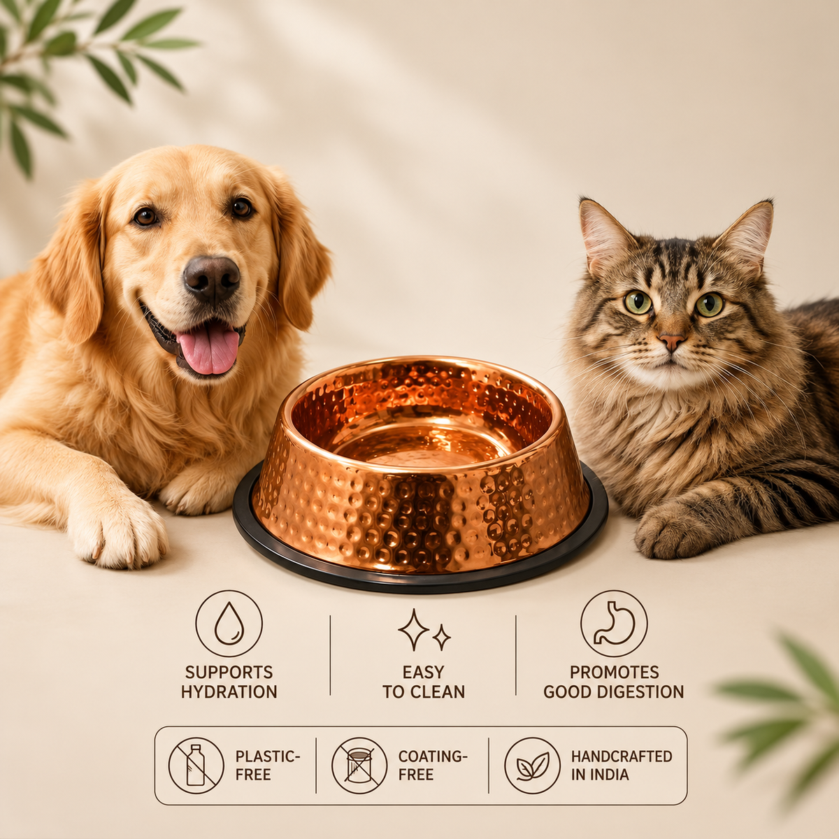 Auremod™ Premium Hammered Copper Pet Bowl – Elegant Design & Non-Slip Base
