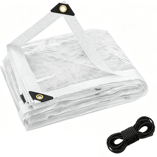 Heavy-Duty Transparent Waterproof Tarp: Outdoor Cover with Secure Rope & Reliable Protection