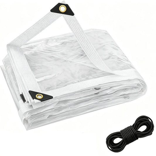 Heavy-Duty Transparent Waterproof Tarp: Outdoor Cover with Secure Rope & Reliable Protection