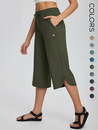 👖 Women's Wide Leg Yoga Capris – High Waisted with Pockets, Quick Dry, Lightweight, UPF 50+ Sun Protection – Loose Comfy for Hiking, Gym, Travel & Outdoor Workout ☀️