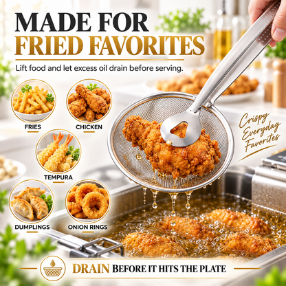 2-in-1 Fine Mesh Strainer Tongs – Strain, Scoop & Efficient Kitchen Use