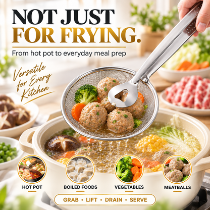 2-in-1 Fine Mesh Strainer Tongs – Strain, Scoop & Efficient Kitchen Use