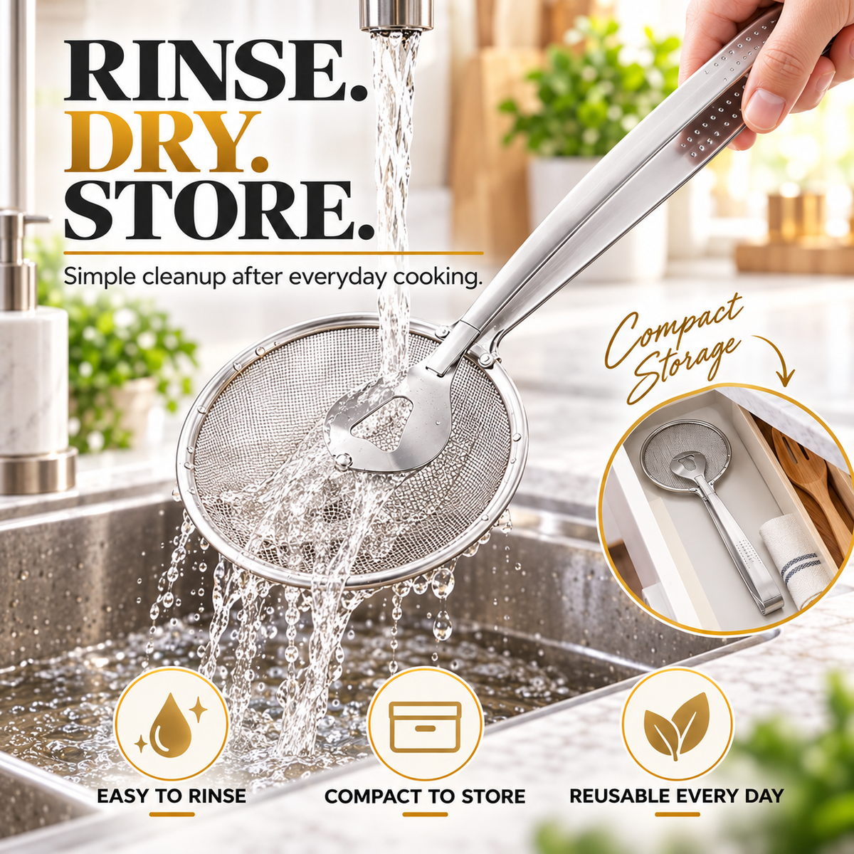 2-in-1 Fine Mesh Strainer Tongs – Strain, Scoop & Efficient Kitchen Use