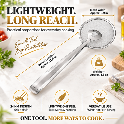 2-in-1 Fine Mesh Strainer Tongs – Strain, Scoop & Efficient Kitchen Use
