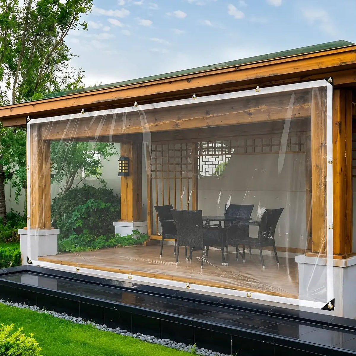 Heavy-Duty Transparent Waterproof Tarp: Outdoor Cover with Secure Rope & Reliable Protection