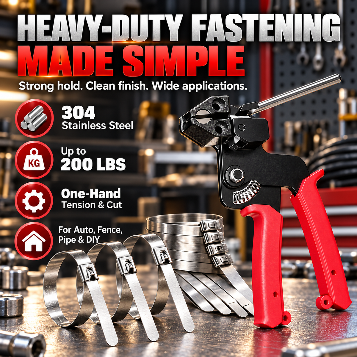 304 Stainless Steel Cable Tie Kit with Tool + 100 Ties: Durable & Easy Installation