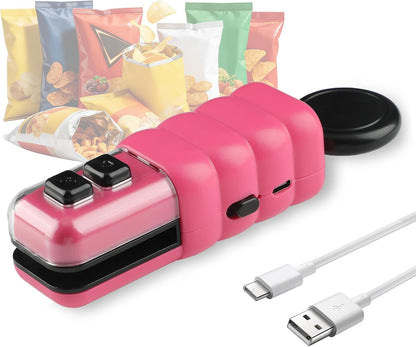 4-in-1 Rechargeable Mini Bag Sealer: Cutter, Magnet & Bottle Opener