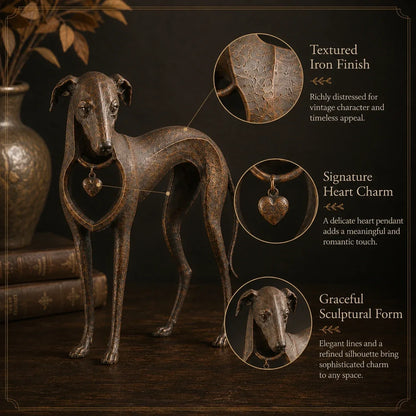 🐾Heritage Heart Sighthound Sculpture – Vintage Iron Dog Accent for Timeless Interiors