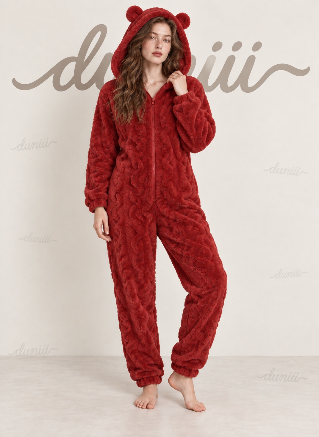 Women's Teddy Bear Hooded Plush Pajama Jumpsuit - Hooded & Cozy Warmth