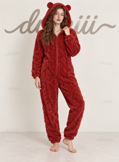 Women's Teddy Bear Hooded Plush Pajama Jumpsuit - Hooded & Cozy Warmth