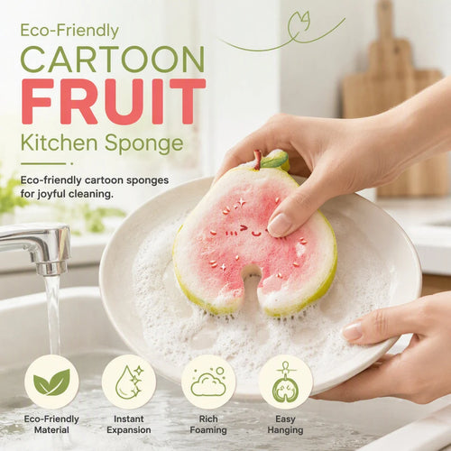 🧴🍲Cartoon Fruit Compressed Wood Pulp Dishwashing Sponge & Kitchen Scrubber🥗✨