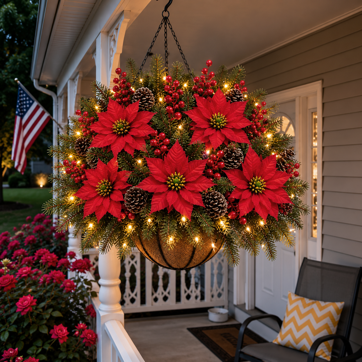 🎄Pre-Lit Artificial Christmas Decorative Basket: Festive Holiday Decor & Evergreen Style