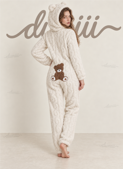 Women's Teddy Bear Hooded Plush Pajama Jumpsuit - Hooded & Cozy Warmth