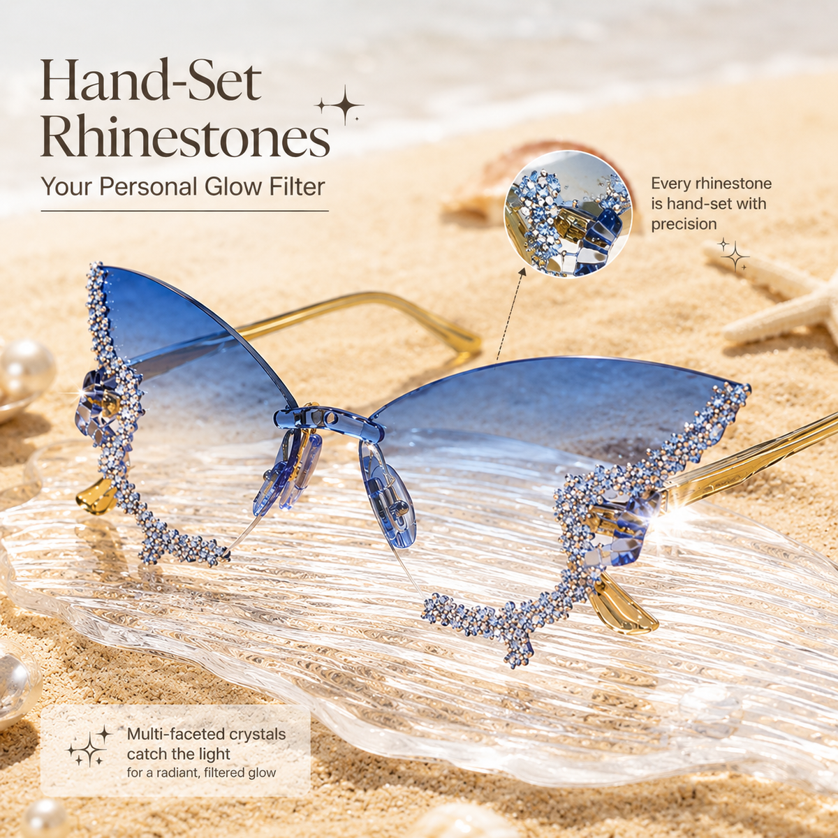 Butterfly Rimless Rhinestone Sunglasses - Sparkling Design & Elegant Style
