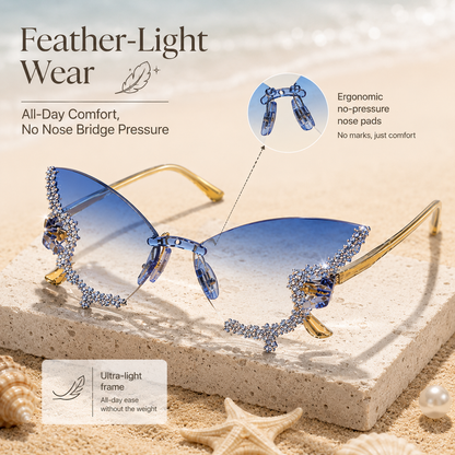 Butterfly Rimless Rhinestone Sunglasses - Sparkling Design & Elegant Style