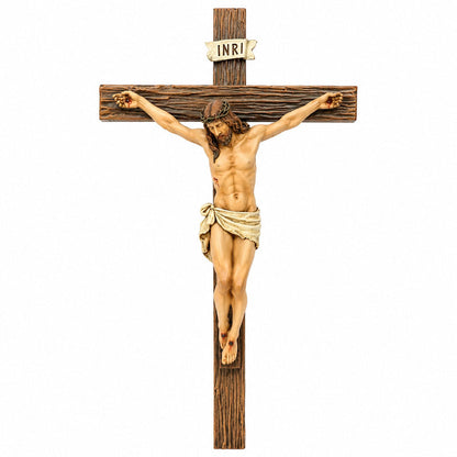 Catholic Crucifix Wall Cross, Jesus Christ Decor, 9.65" Handmade Sculpture