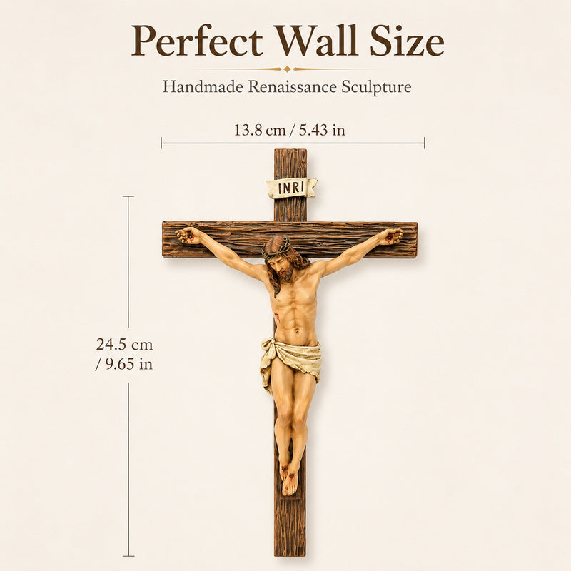 Catholic Crucifix Wall Cross, Jesus Christ Decor, 9.65" Handmade Sculpture