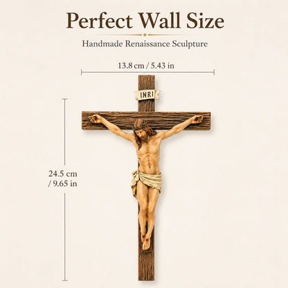 Catholic Crucifix Wall Cross, Jesus Christ Decor, 9.65" Handmade Sculpture