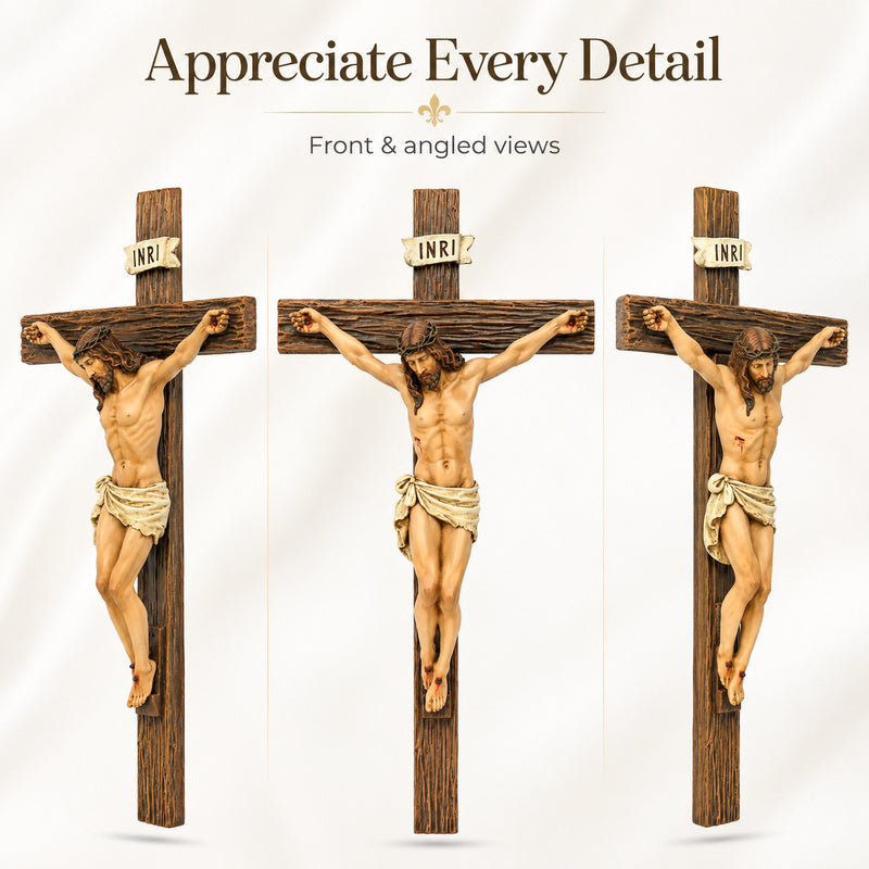 Catholic Crucifix Wall Cross, Jesus Christ Decor, 9.65" Handmade Sculpture