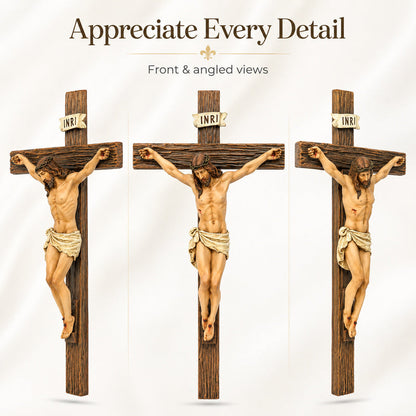 Catholic Crucifix Wall Cross, Jesus Christ Decor, 9.65" Handmade Sculpture