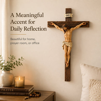 Catholic Crucifix Wall Cross, Jesus Christ Decor, 9.65" Handmade Sculpture