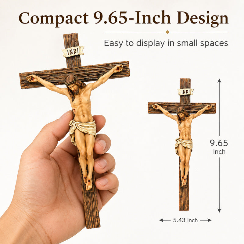 Catholic Crucifix Wall Cross, Jesus Christ Decor, 9.65" Handmade Sculpture