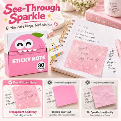 ✨ Glitter Transparent Pull-Out Sticky Notes - Stylish Aesthetic Memo Pads & Easy-to-Write